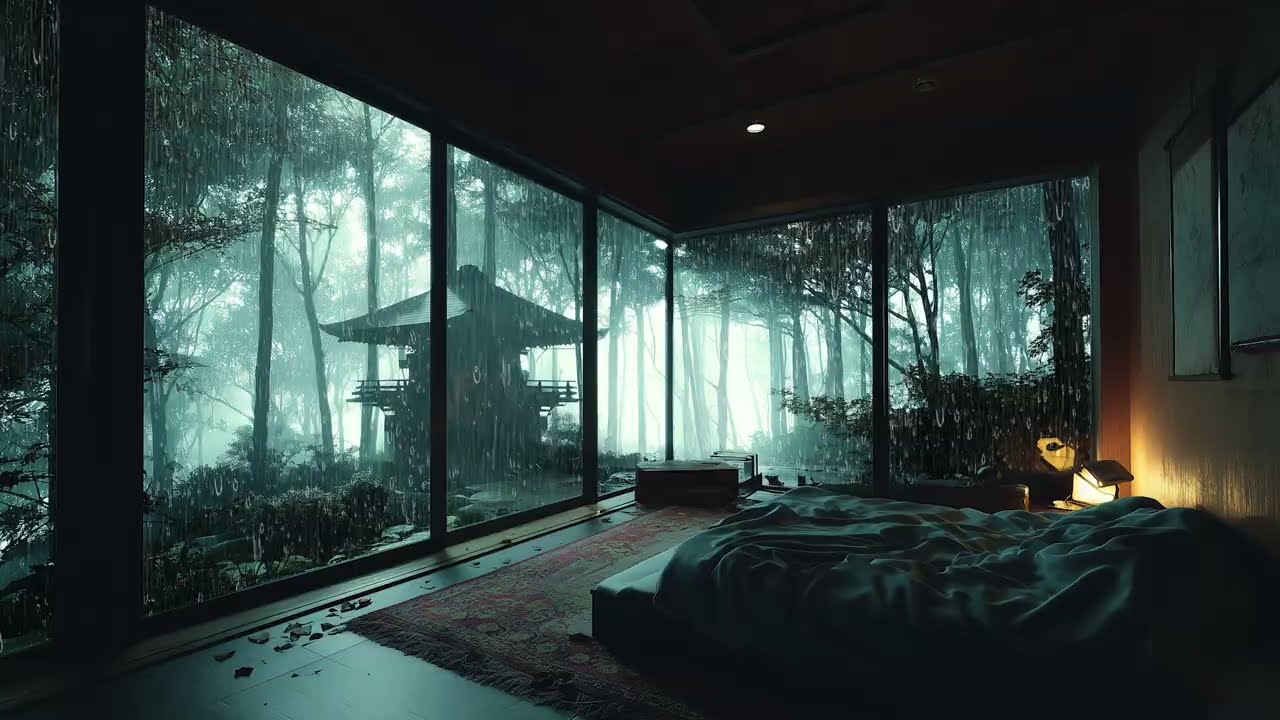 Sleep Instantly with Relaxing Rain in a Cozy Japanese Forest Bedroom at Night