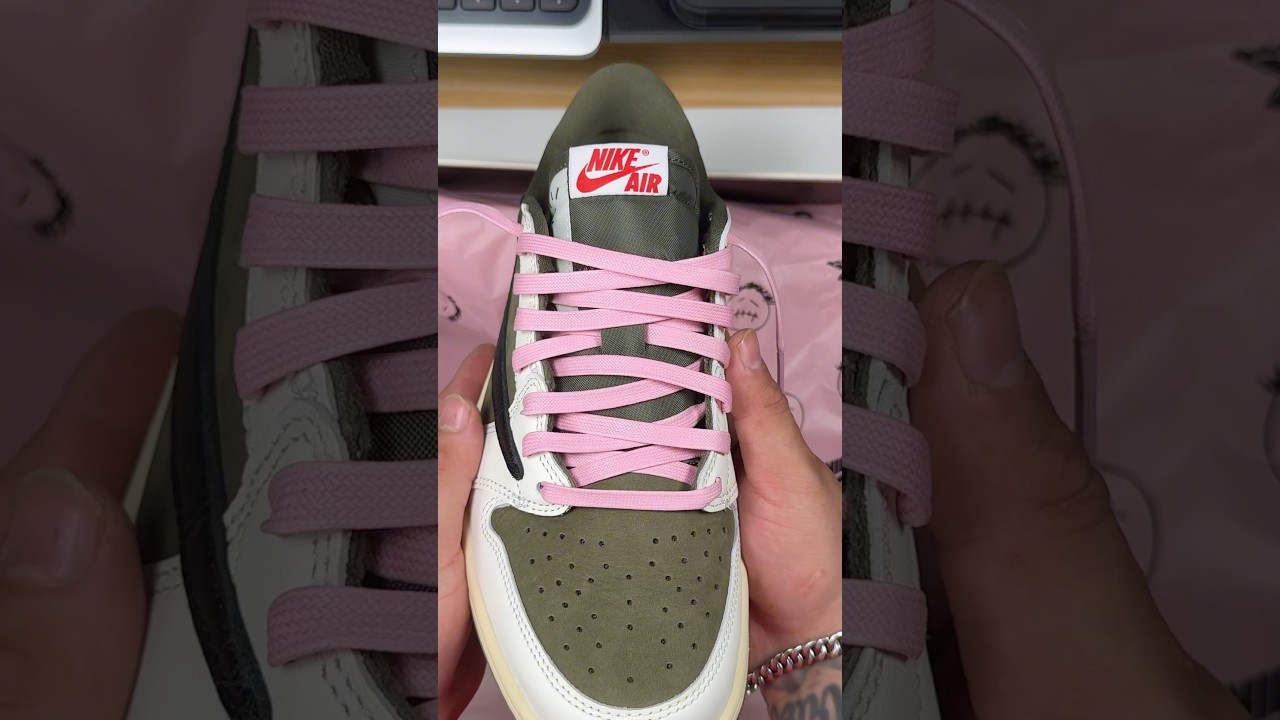 Travis Scott Medium olive lace swap! #travisscott #jordan1low #nike