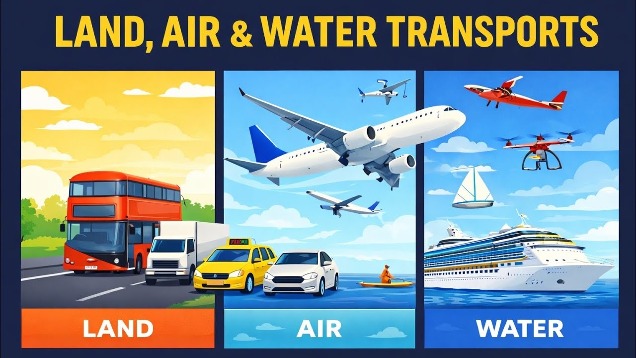 Means of Transport for Kids | Land, Water & Air Transport | Modes of transport
