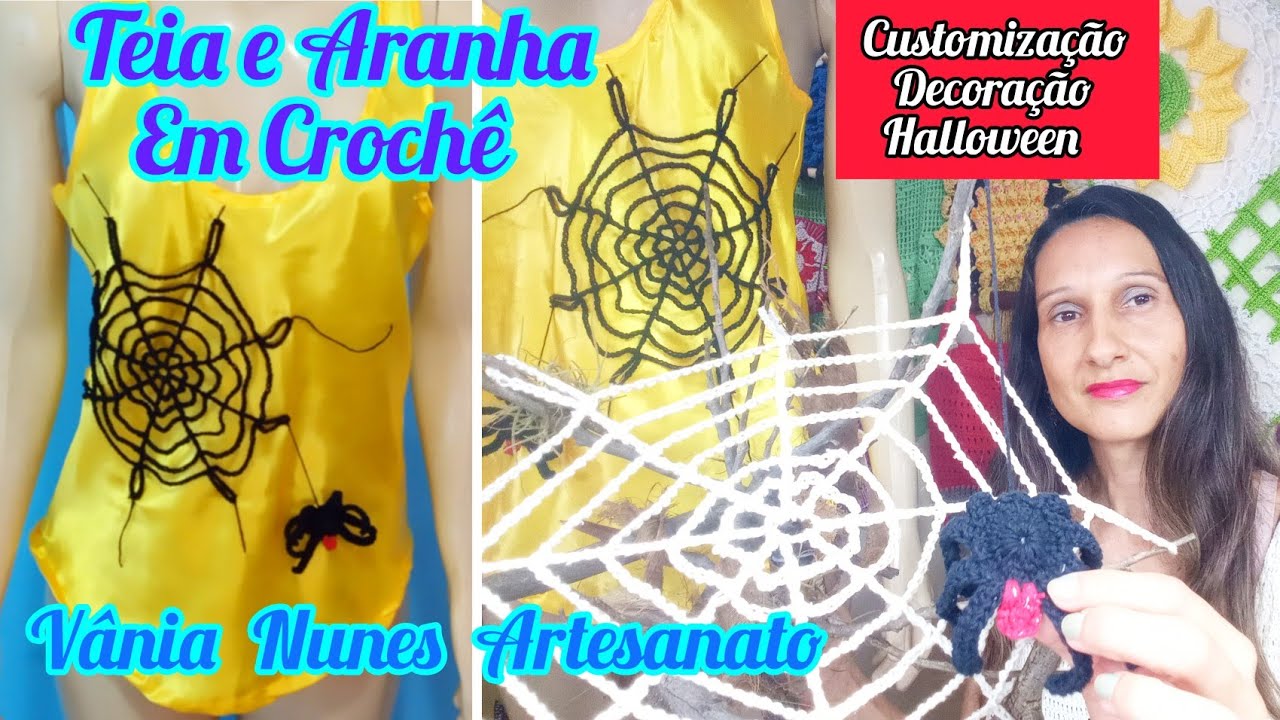 Teia e Aranha Em Crochê 🕸️🕷️ @VÂNIANUNESCROCHÊS  #halloween #diadasbruxas #customizaçãocrochê