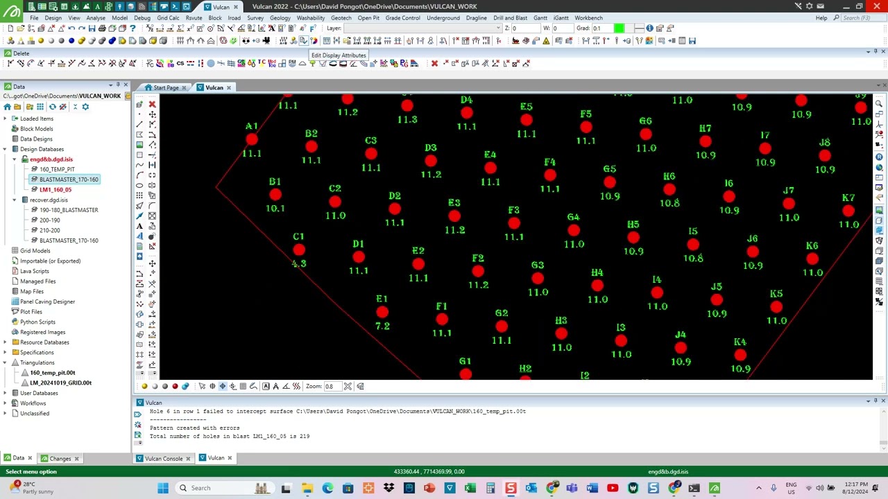Vulcan Maptek Create Simple Drill and Blast Pattern Design
