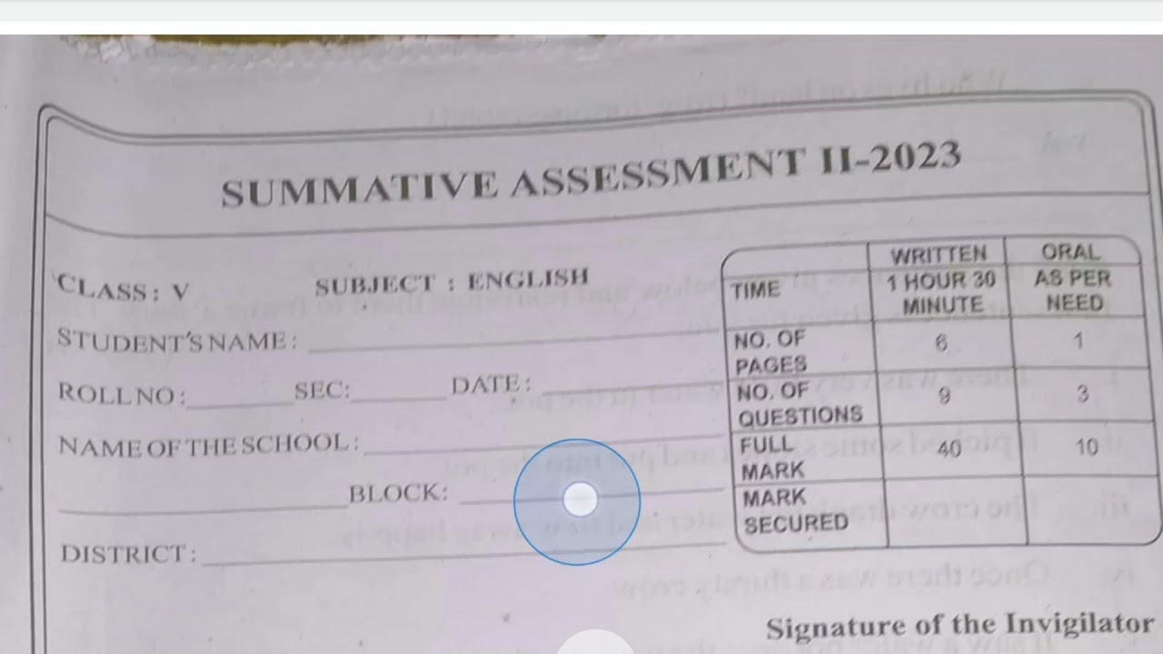 5th class SA-2 english exam real  question paper 2023 / class 5th english  /  5th class english