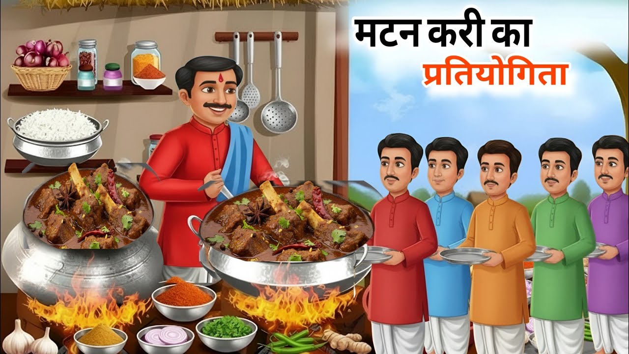 देसी मटन करी की प्रतियोगिता | Desi Mutton Curry Competition | Moral Kahani | Hindi Cartoon Story 