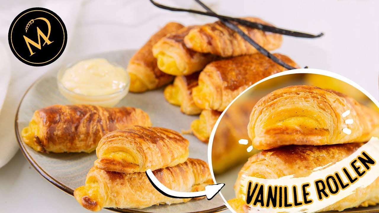 Vanille Rollen – Pudding Vanillestangen  mit selbstgemachtem Plunderteig