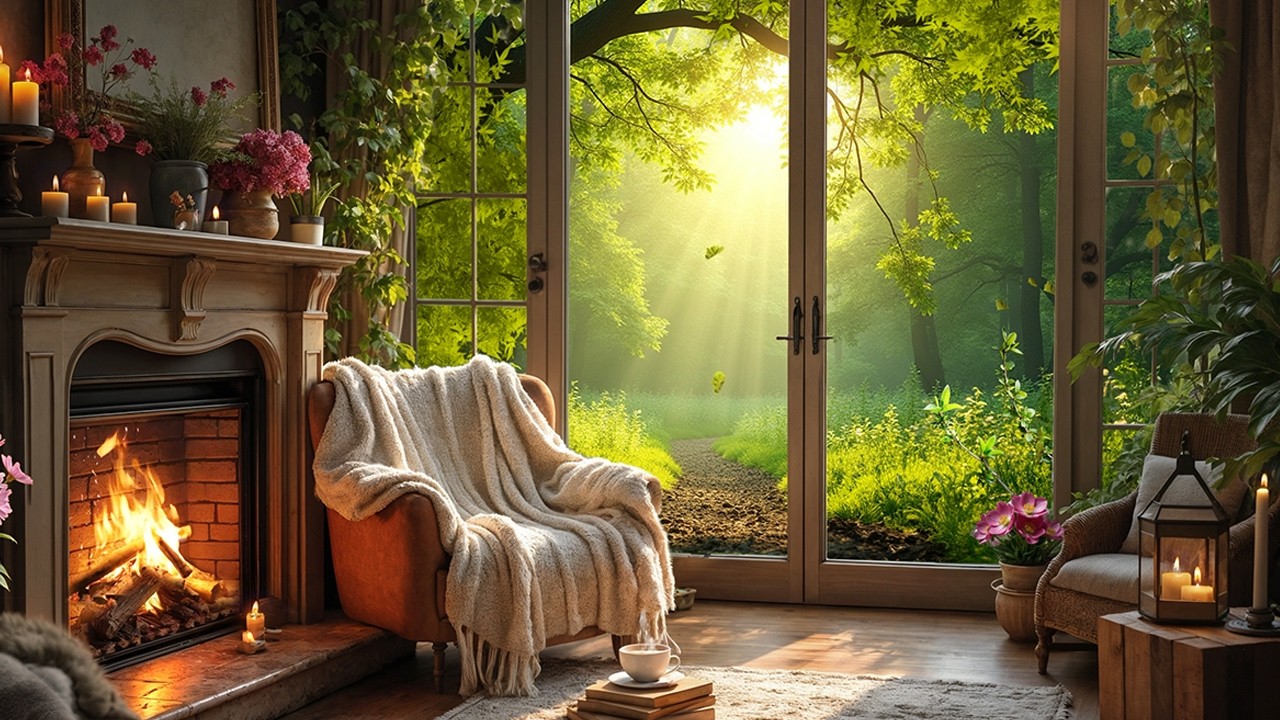 Peaceful Spring Morning Cabin 🌸☀️ Soft Sunlight, Book & Coffee | Focus & Relax Ambience