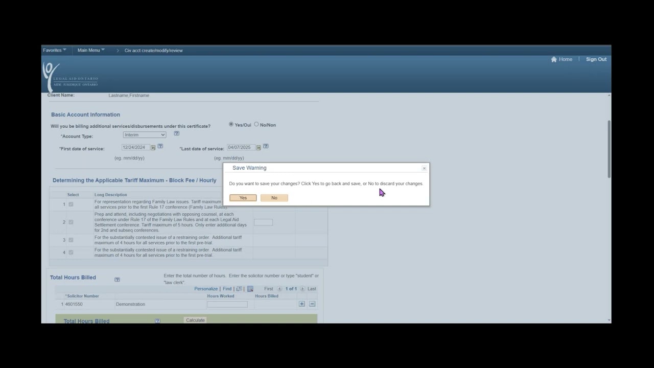 Civil account: Family billing demonstration