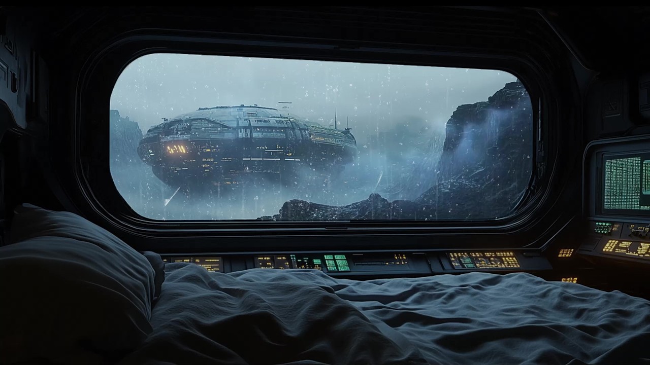 Rain in a Futuristic Cabin 🚀 Cozy Sci-Fi Night Ambience for Deep Sleep and Relaxation