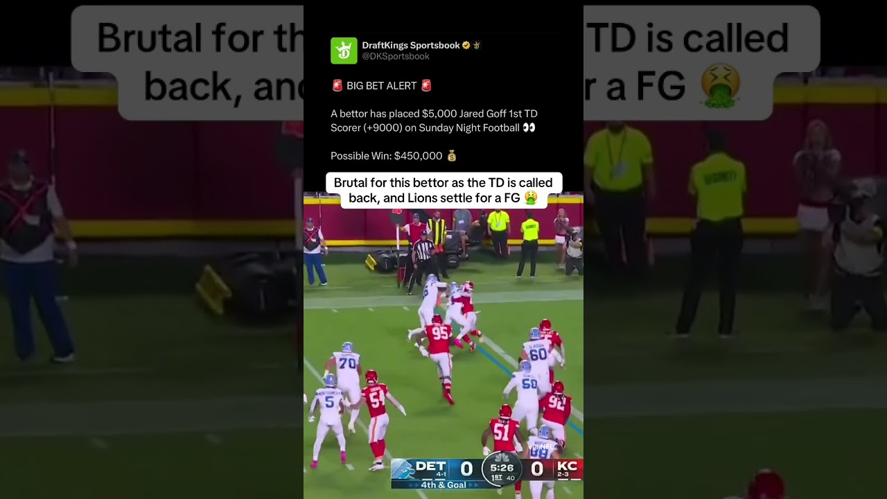 $450,000 was just taken away from this bettor 💔 #jaredgoff #lions #chiefs #snf #nflbetting
