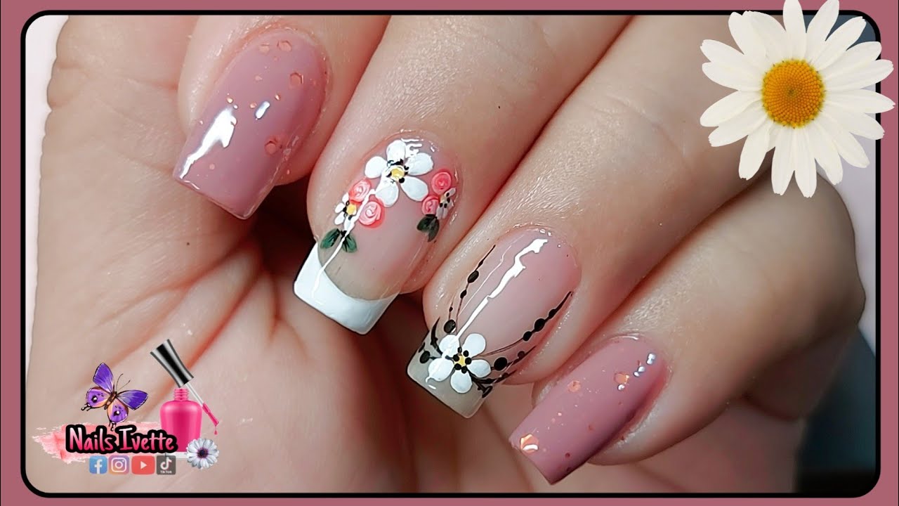 Decoración de uñas sencillas y elegantes | Diseño de uñas FLORES /Diseño de uñas nude | Nails Art