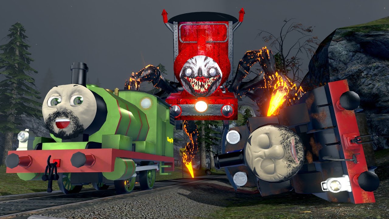 Old Thomas Faces Choo Choo Charles in a Dark Railway Chase-Parody Animation