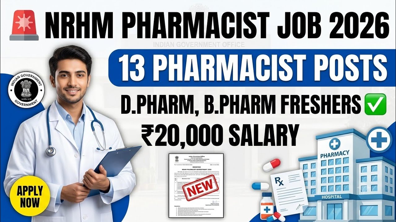 🔥 NRHM PHARMACIST RECRUITMENT 2026 | 13 Pharmacist Posts | D.Pharm Freshers Eligible | Salary ₹20...