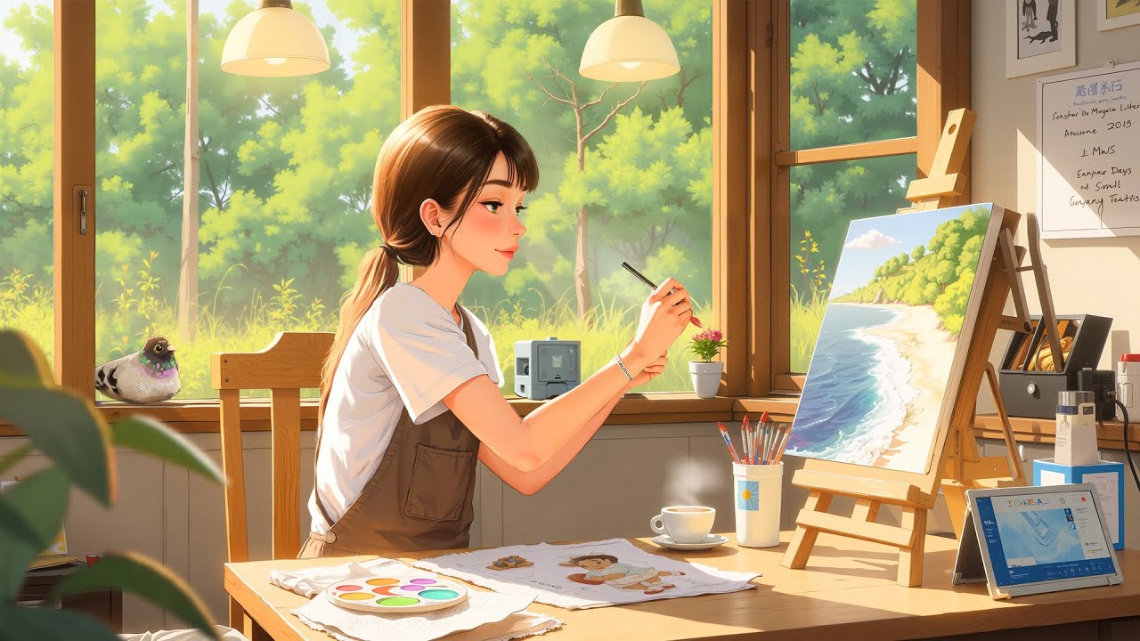 Peaceful Morning Lofi ~ Creative Art Vibes by the Window | Chill Drawing & Painting Music
