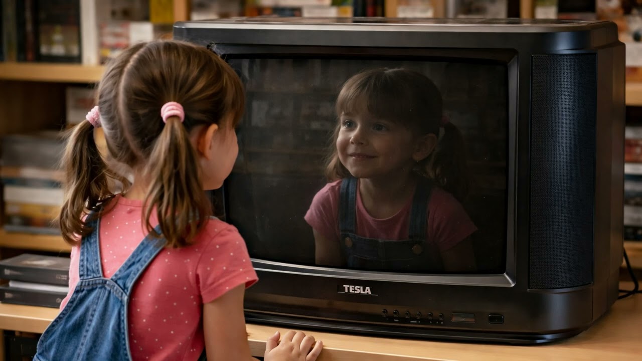 CRT televizor a vnučka Rozárka.