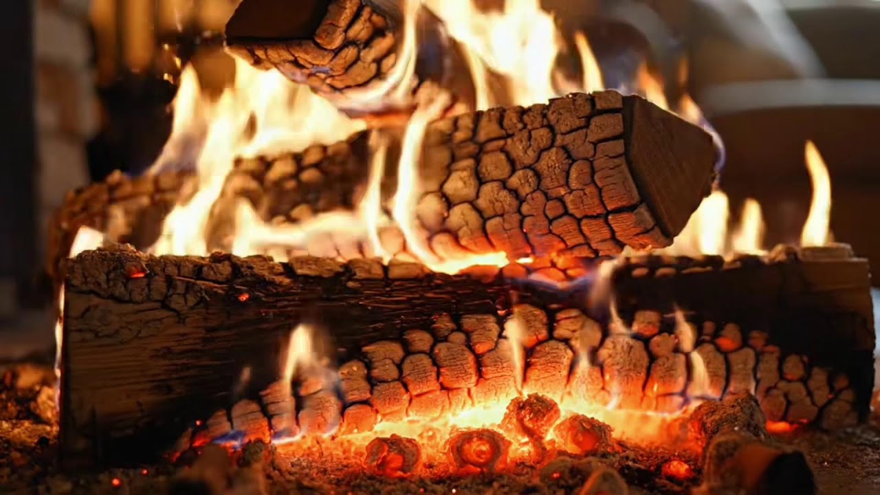 Night Fireplace 4K 🌙 Crackling Fire & Piano for Better Sleep