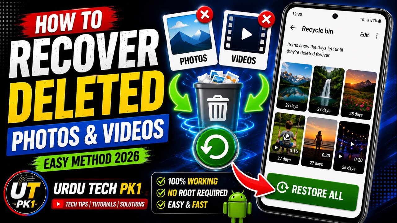 Recover Deleted Photos and Videos | Android Gallery Recovery 2026 | Urdu Tech PK1