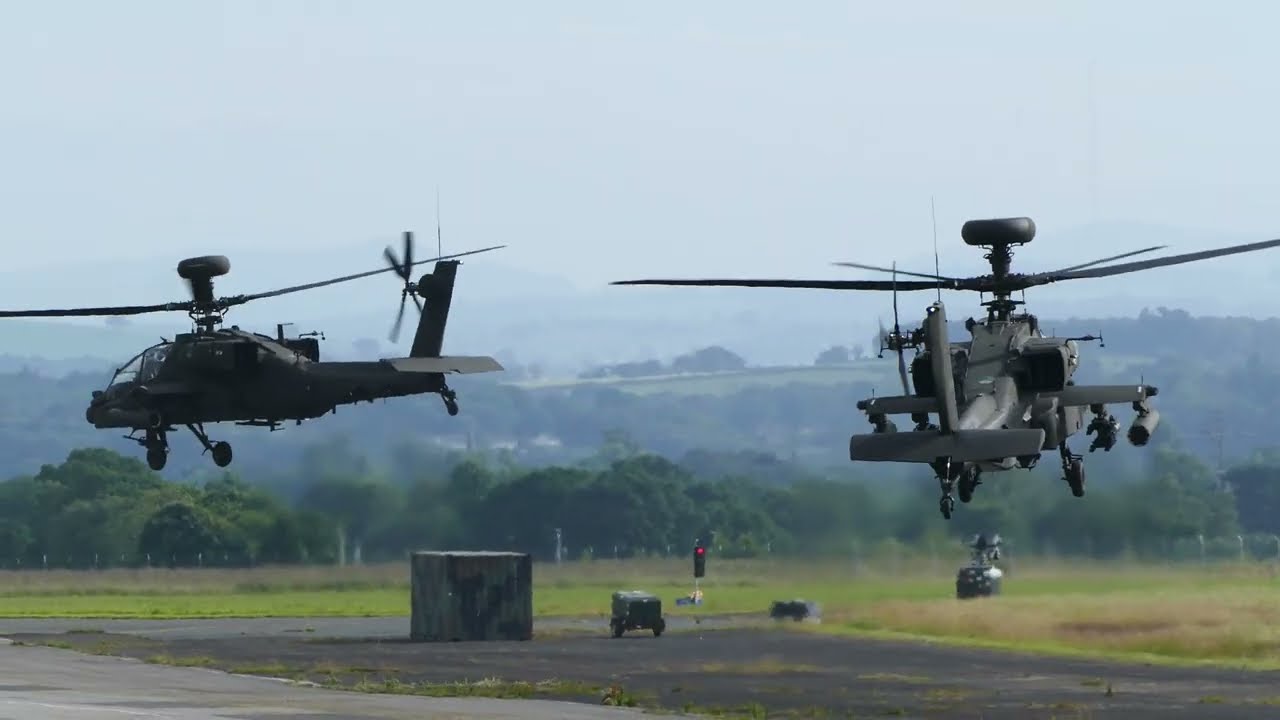 2 Dutch Air Force Apache Helicopters starting up and taking off from Carlisle Airport 20/06/2024