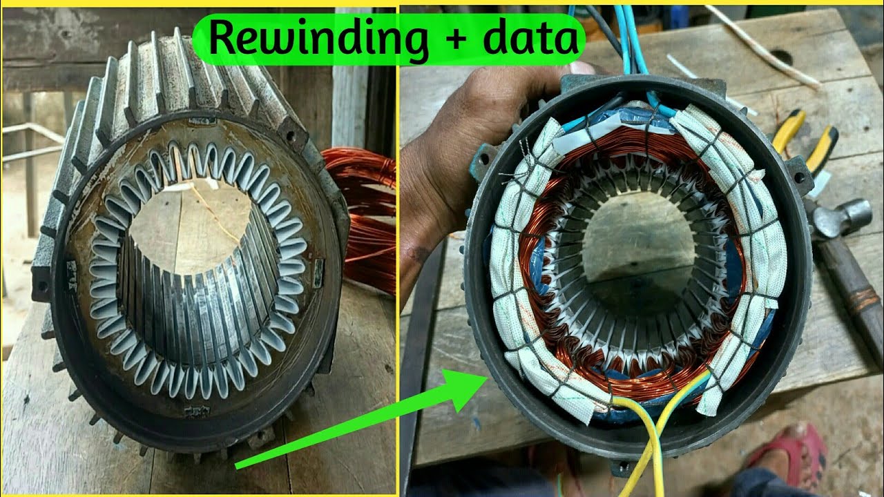 Single phase 2 hp motor winding /36 slot 1400 RPM motor clush Rewinding / connection +data