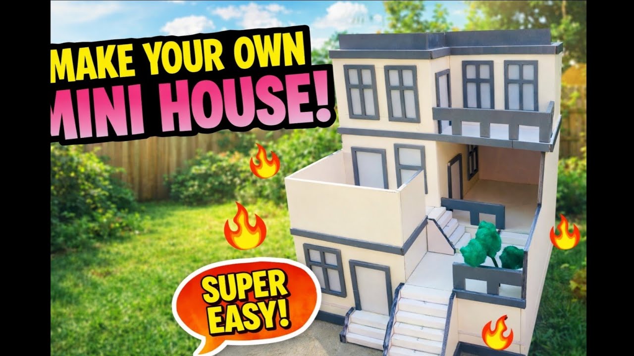 How to Make a Beautiful Double Story Mini House with Cardboard | Easy DIY School Project