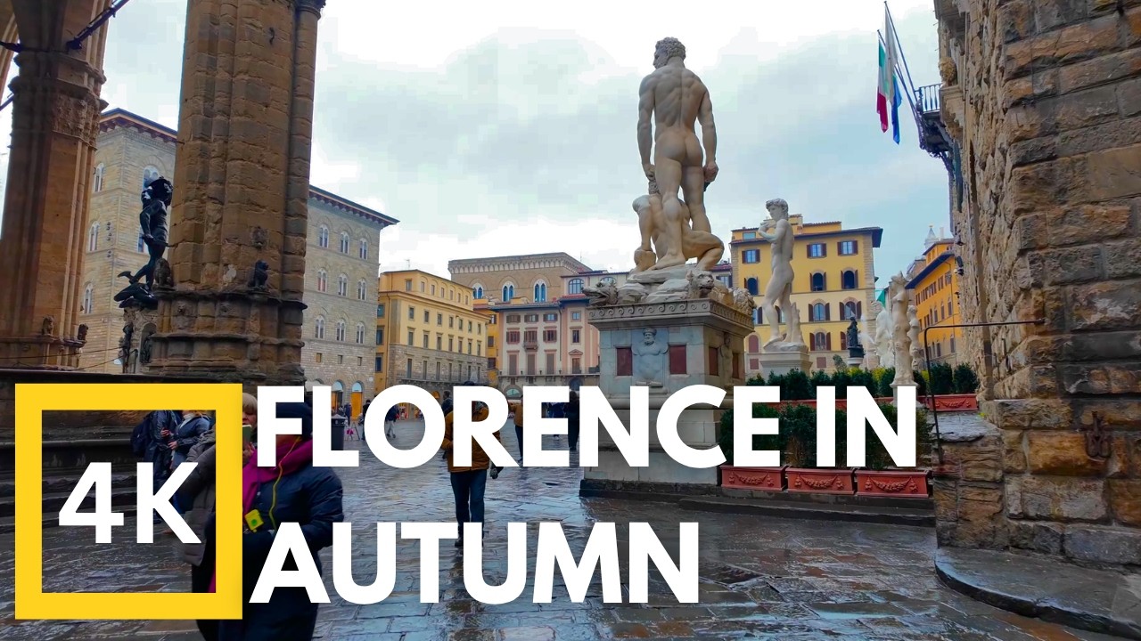 Rainy Day Walking Tour in Florence 4K | Iconic Landmarks in Late Autumn