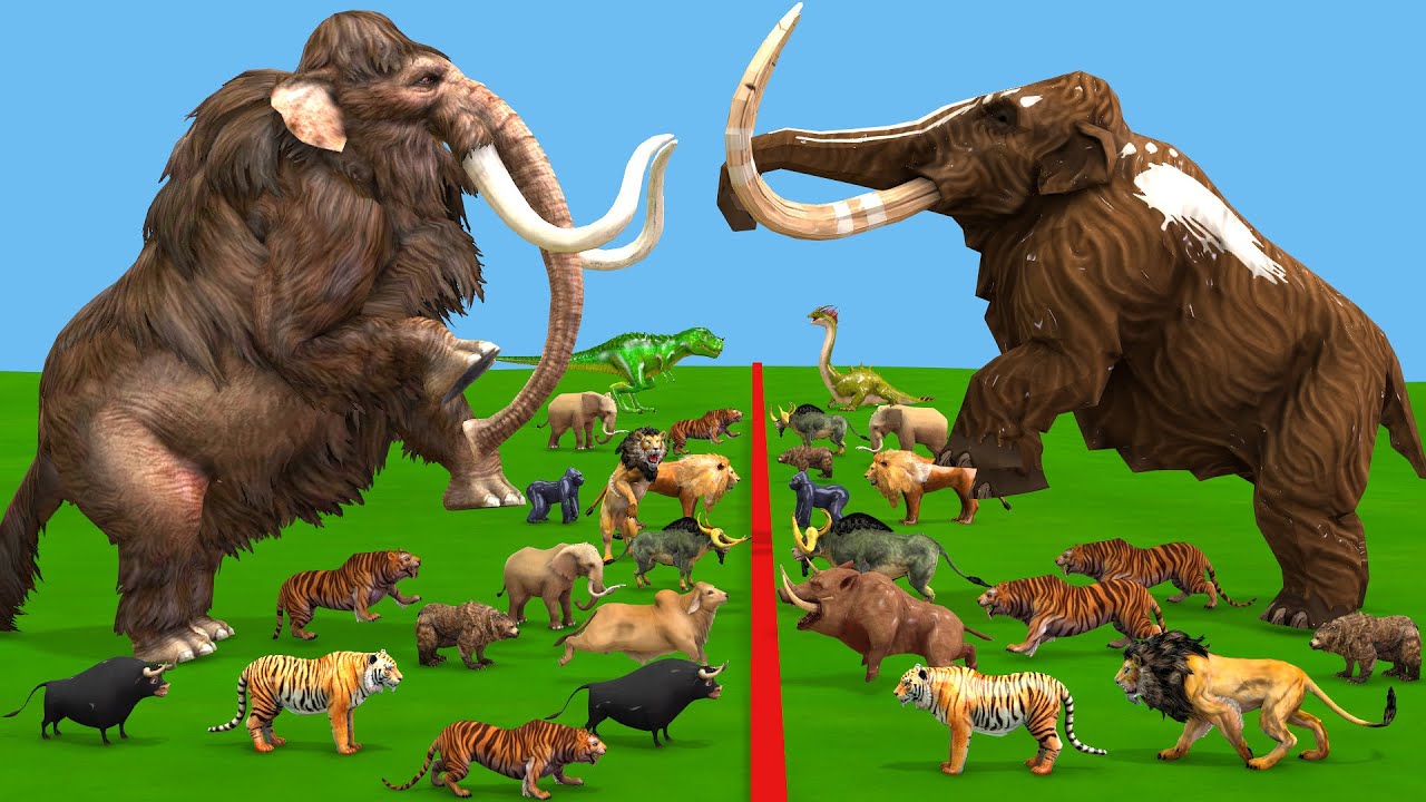 10 Mammoth Elpehants vs Prehistoric Mammals vs White Animal Size Comparison vs Animals Revolt Battle