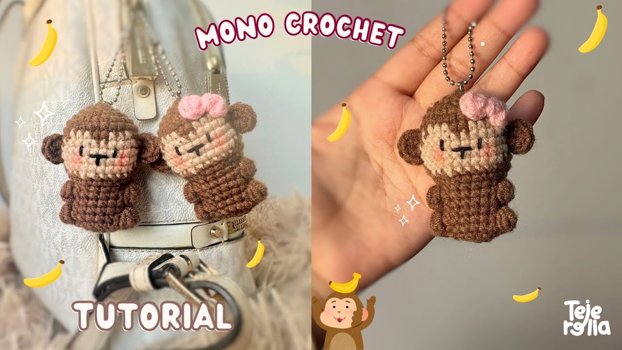 🙊MONITO a crochet 🩷 - Changuito tierno para llavero- TUTORIAL paso a paso, SUB ENG