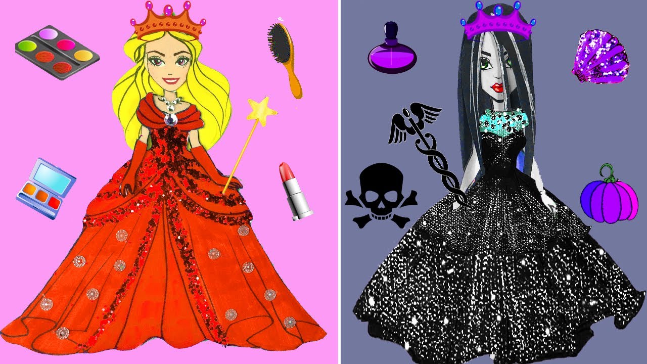 Paper Dolls Dress Up Rapunzel Princess & Sadako Dresses Handmade Quiet Book  Barbie Story & Crafts