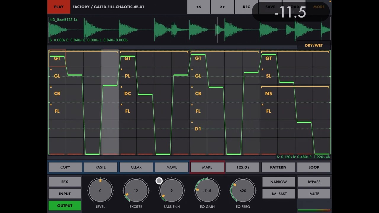 LoopMangler - Multi-Effect Glitch Sequencer (iOS/Mac). Dry/Wet envelope demo.