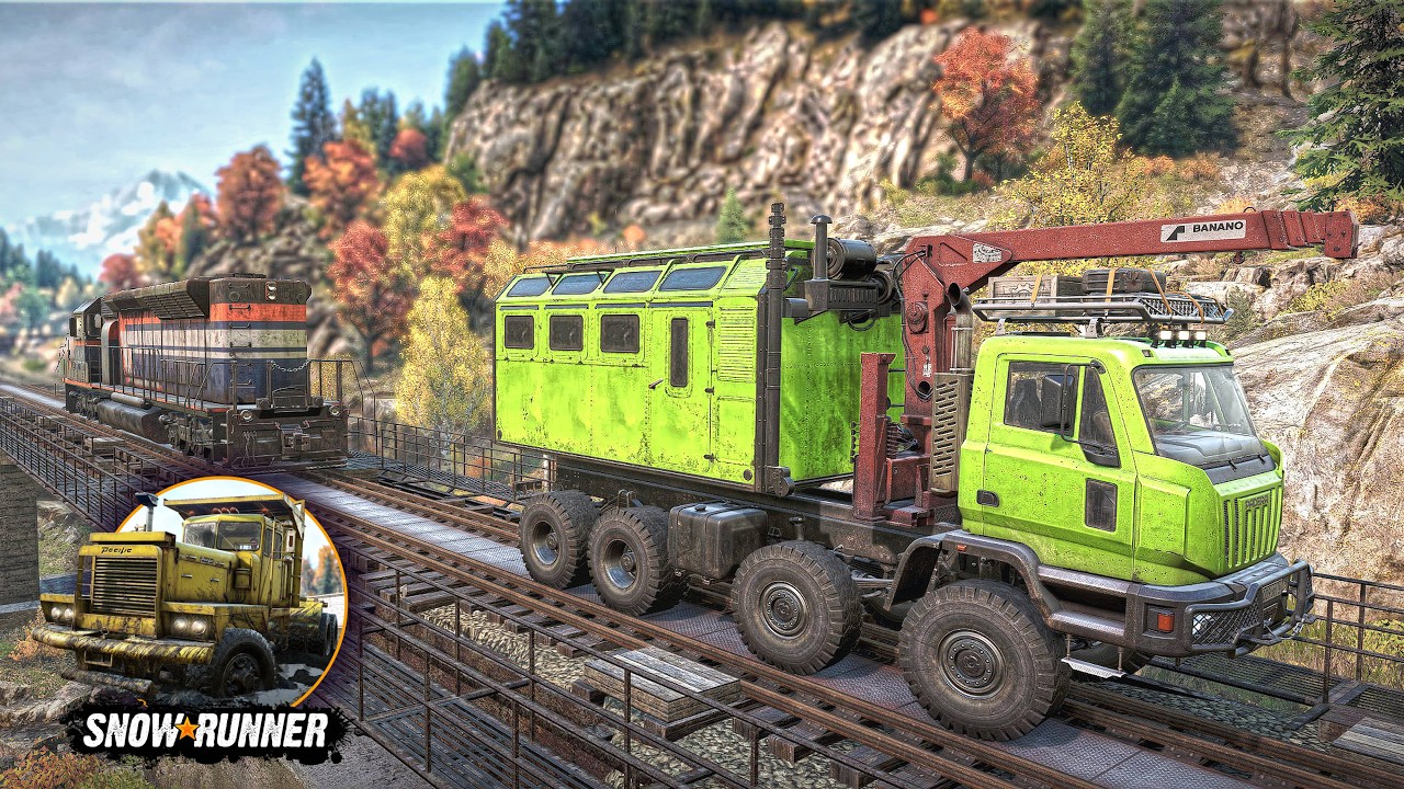 SNOWRUNNER // Pulling a super heavy Locomotive - Season 17 Zurdania