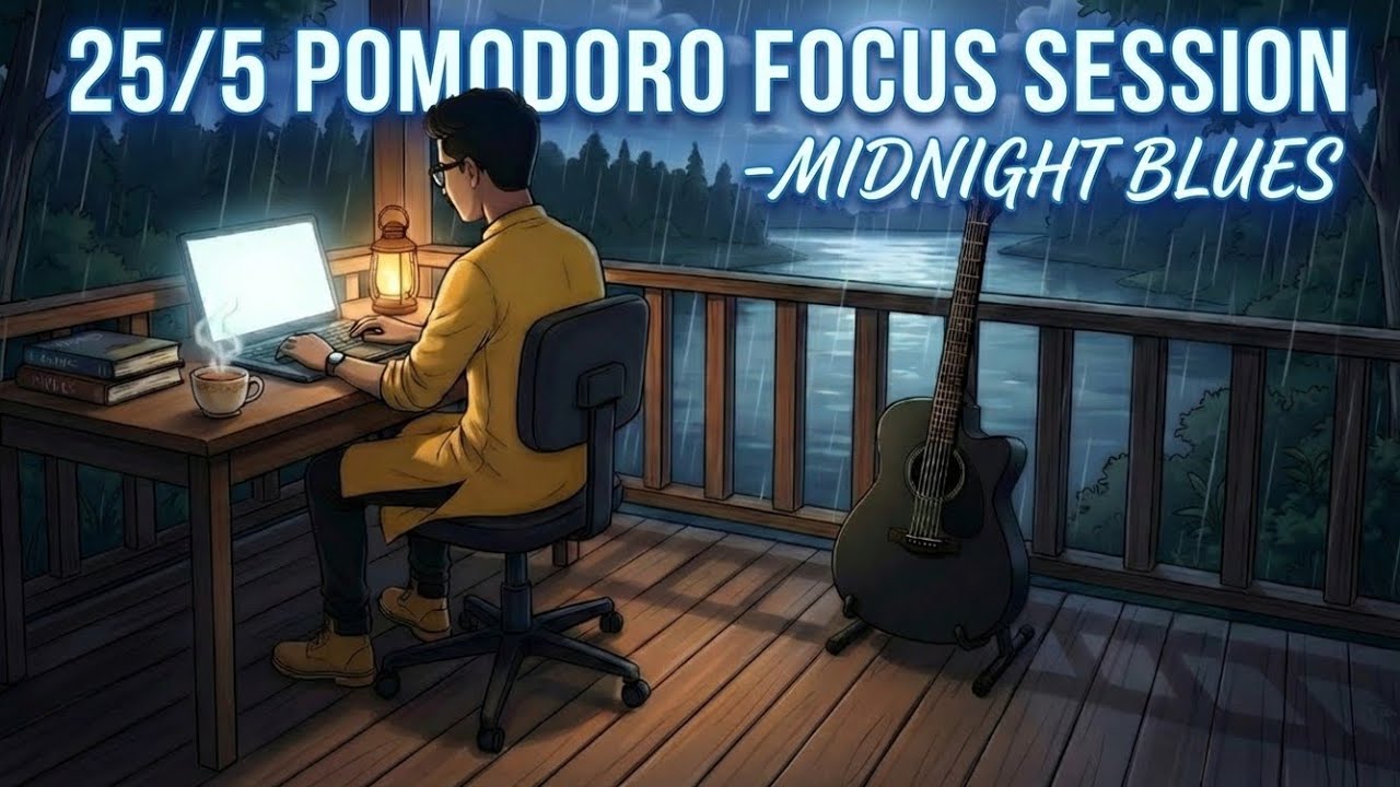 1 Hour of Lofi Study with Me: Rainy Night on the Balcony 🌙 (25/5 Pomodoro)