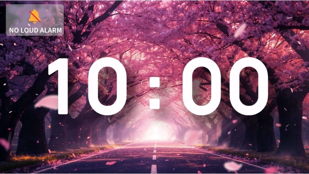 Spring Classroom Timer 10 Minutes with Relaxing Music | Cherry Blossom Path | No Loud Alarm