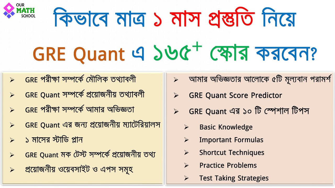 GRE  Preparation  for Beginners in Bangla | GRE Quant 165+ score in just 1 Month of Preparation