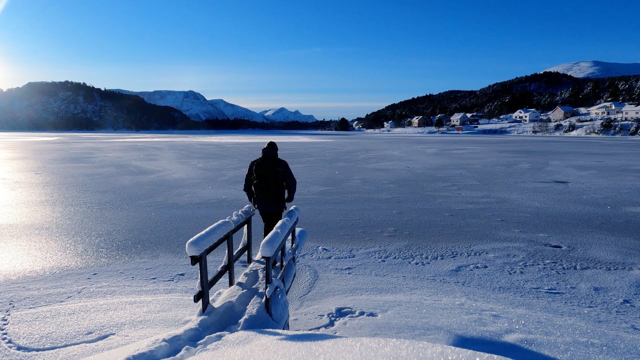 Beautiful Winter Hiking at Mausavatnet Lake in Aalesund Norway