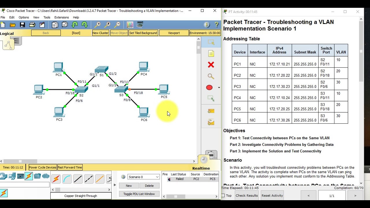 3.2.4.7 Packet Tracer - Troubleshooting a VLAN Implementation - Scenario 1