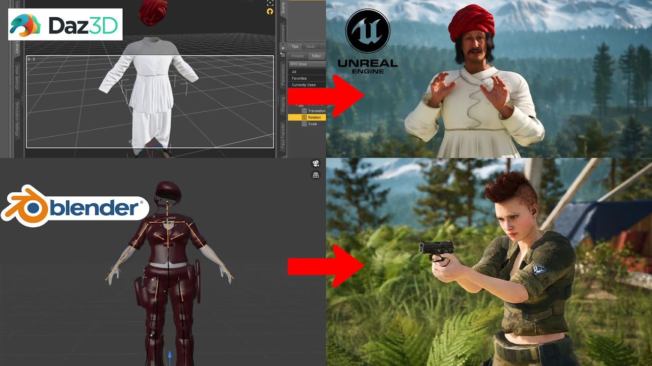 Unreal Engine Tutorial: Export DAZ 3D clothing to Metahumans via Blender