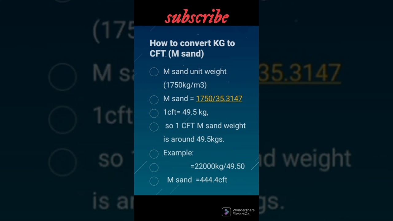 how to convert KG to CFT     m sand?
