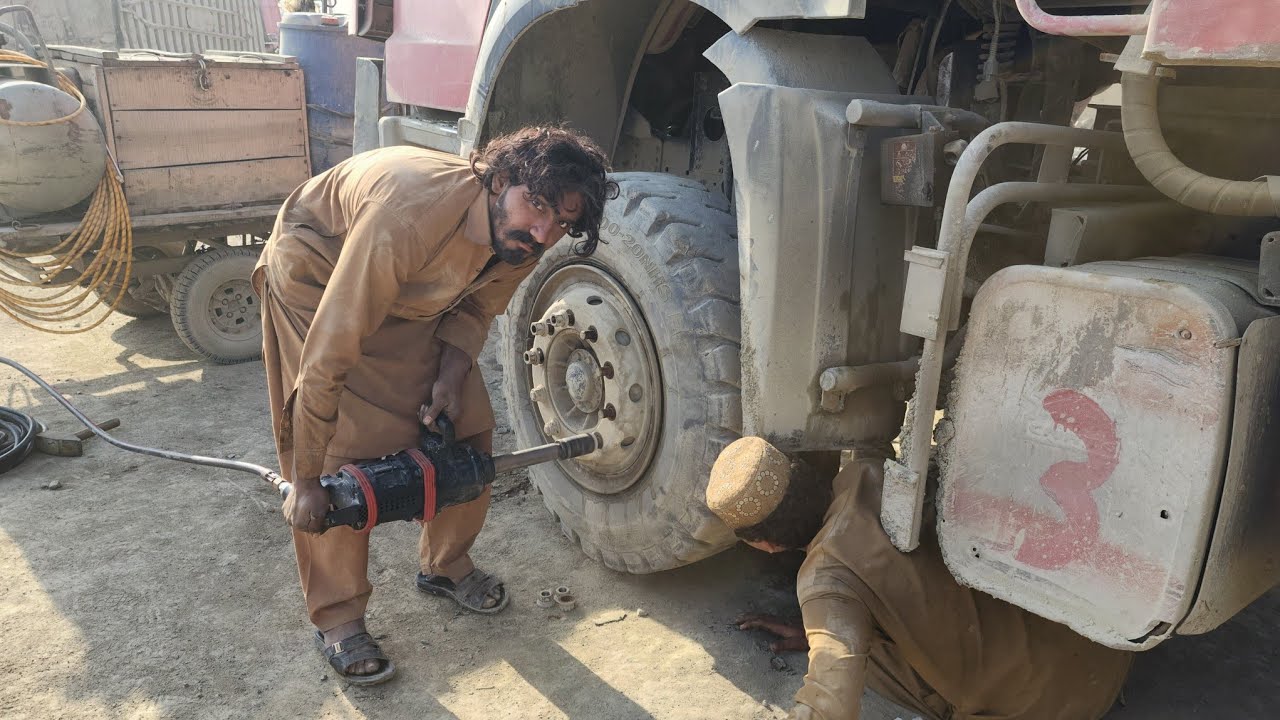 Extreme Mountain Mining: Massive Dumper Truck Front Tire Field Repair! 🏔️🚛