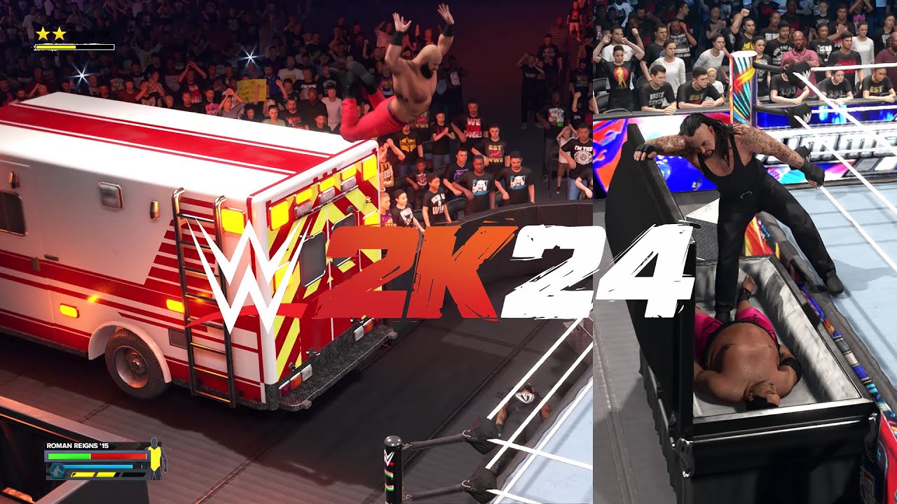 Unleashing Chaos: WWE 2K24 Casket and Ambulance Match Mayhem! | Roman Reigns & Undertaker