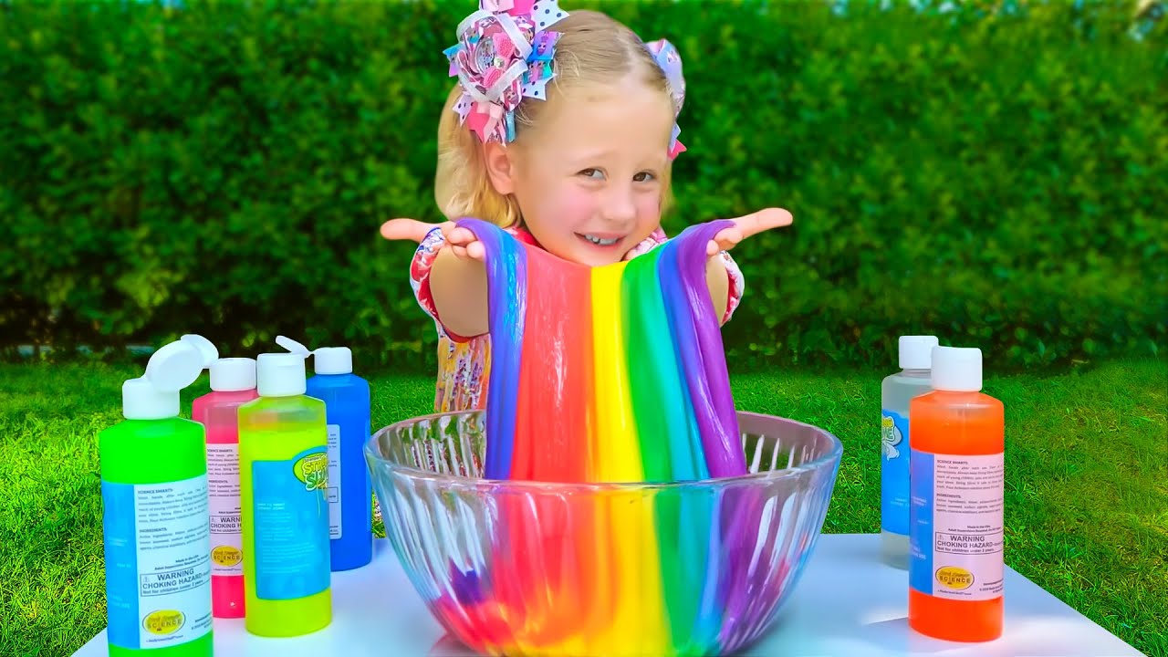 Nastya sta imparando a creare uno melma colorato - Raccolta di video per bambini