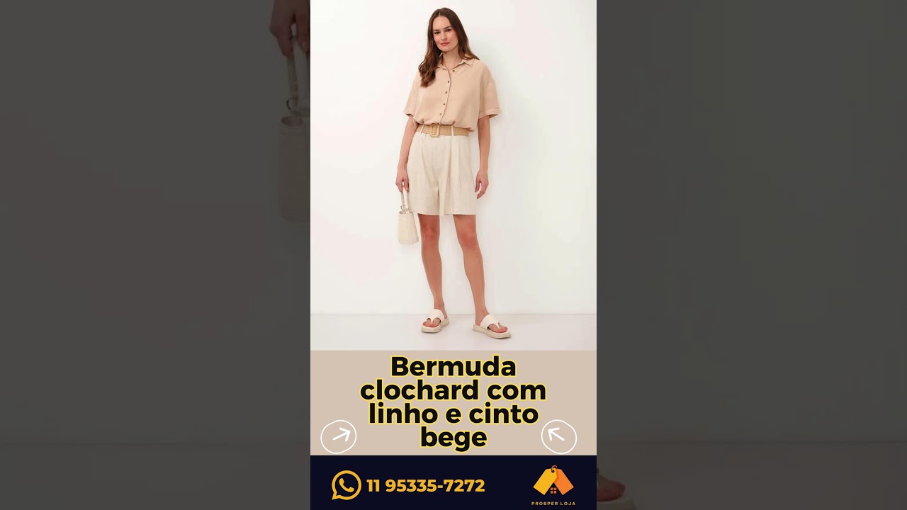 Bermuda clochard com linho e cinto bege #shorts #moda #vestu&aacute;rio #mulher