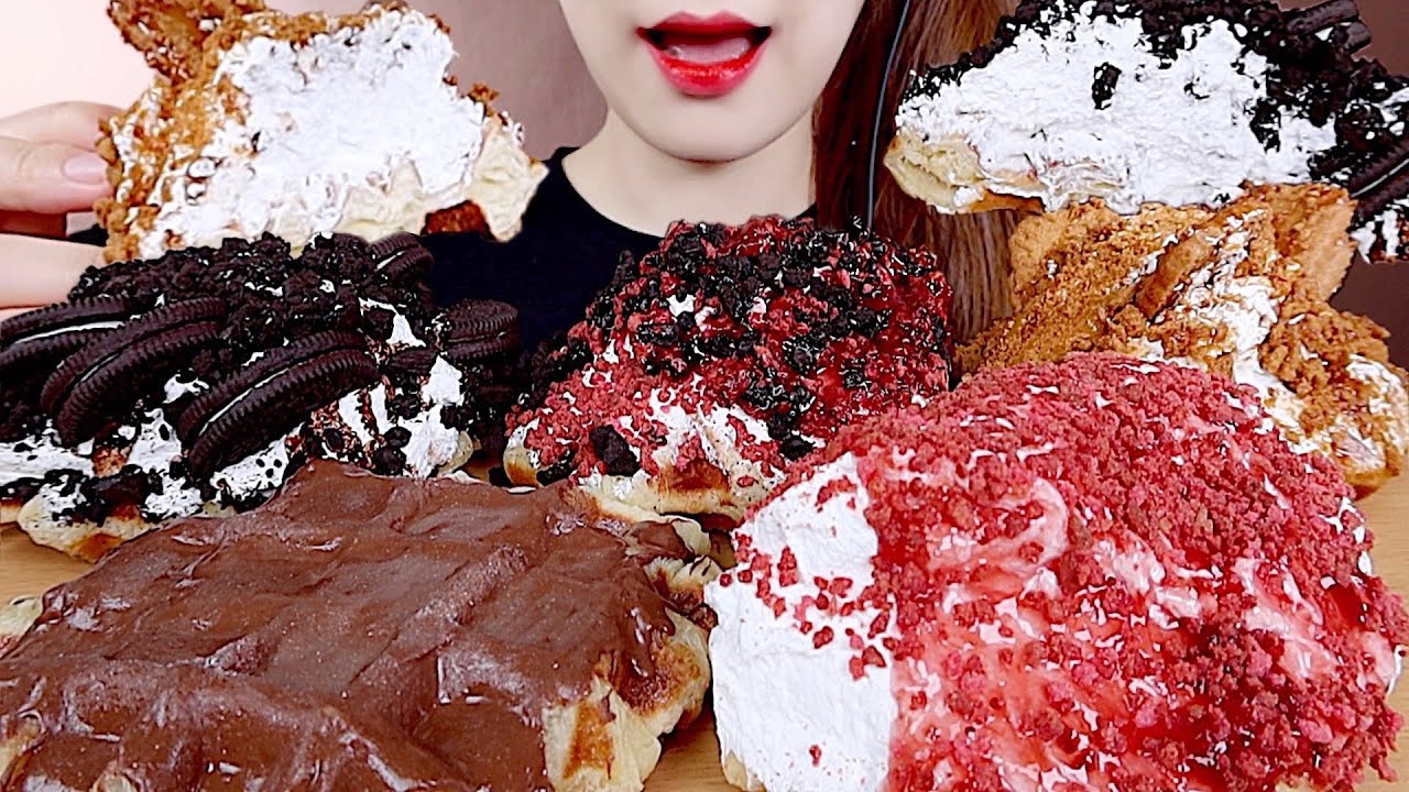ASMR CREAM CROFFLE, NUTELLA CHOCOLATE CROFFLE MUKBANG 크림크로플, 누텔라크로플 디저트 먹방 eating sounds