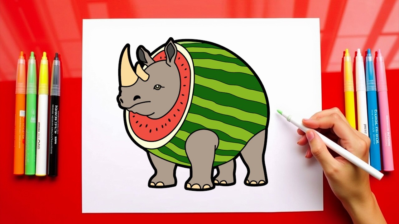 Cách Vẽ WATERMELONINO RHINO Brainrot Dễ Dàng Từng Bước