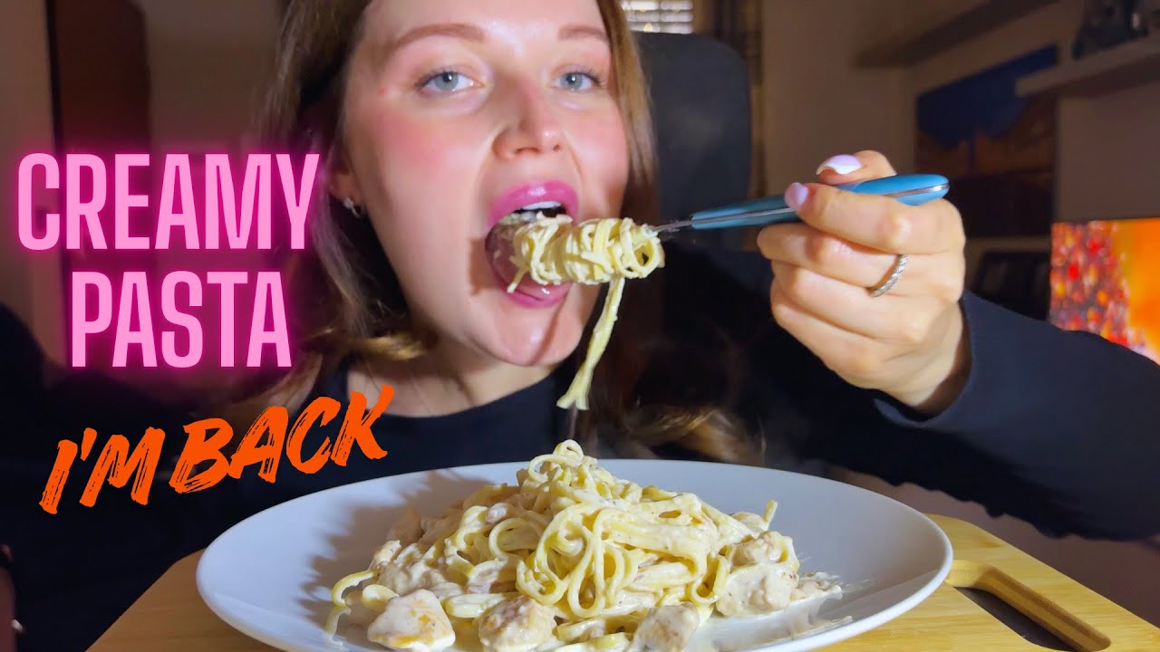 'm BACK💖 EATING CREAMY PASTA (NO TALKING) I EATING SOUNDS |noASMR MUKBANG 먹방