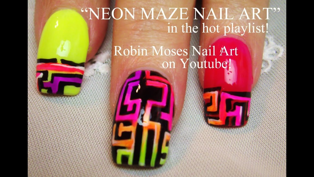 3 Nail Art Tutorials | DIY Neon Maze Nail Art design tutorial