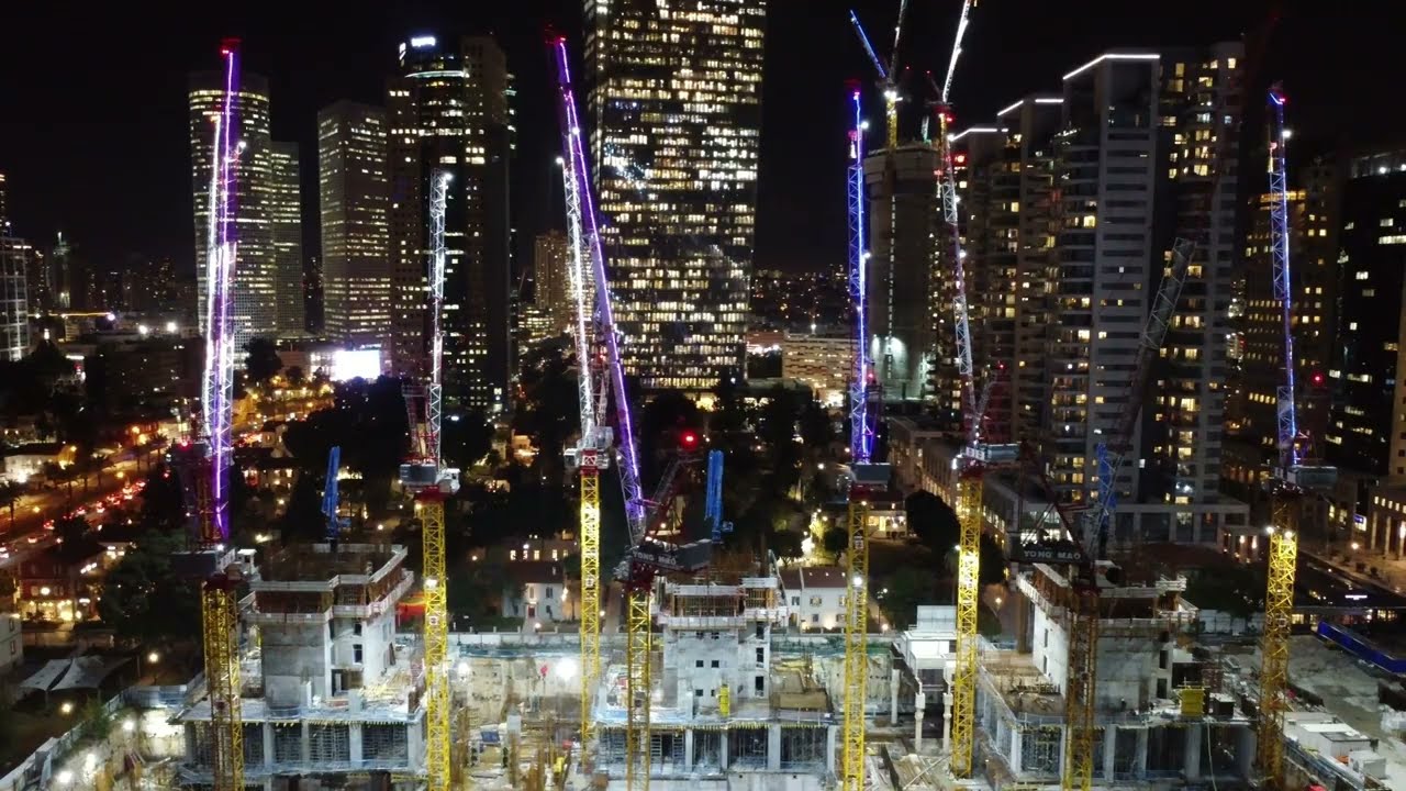 Night 4K Tel aviv 2022 Drone flight - צילום לילה של רחפן תל אביב