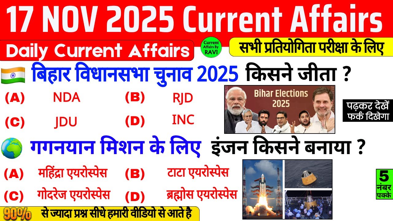17 November 2025 Current Affairs | Current Affairs Today | Current GK SSC, Railway, UPSC, BPSC, NTPC