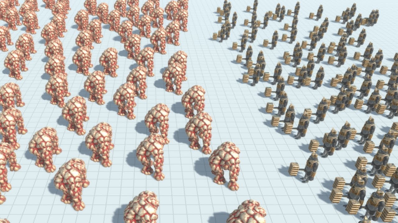 100 Lava Golem Army vs 100 Mutant Primates Ape Army ARBS Animal Revolt Battle Simulator