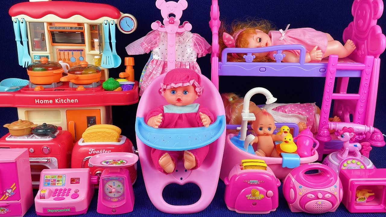 10 Minutes Satisfying with Unboxing Pink Doll Bed & Wardrobe Play Set Review Toys | ASMR 
