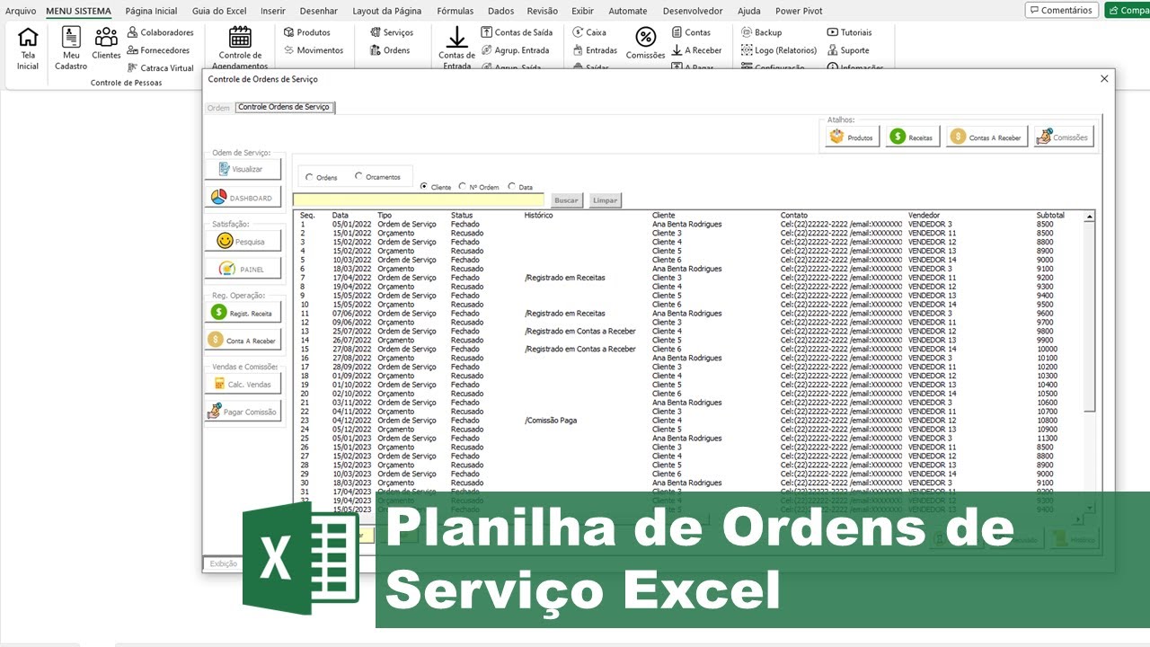 Planilha de Ordem de Serviço Excel