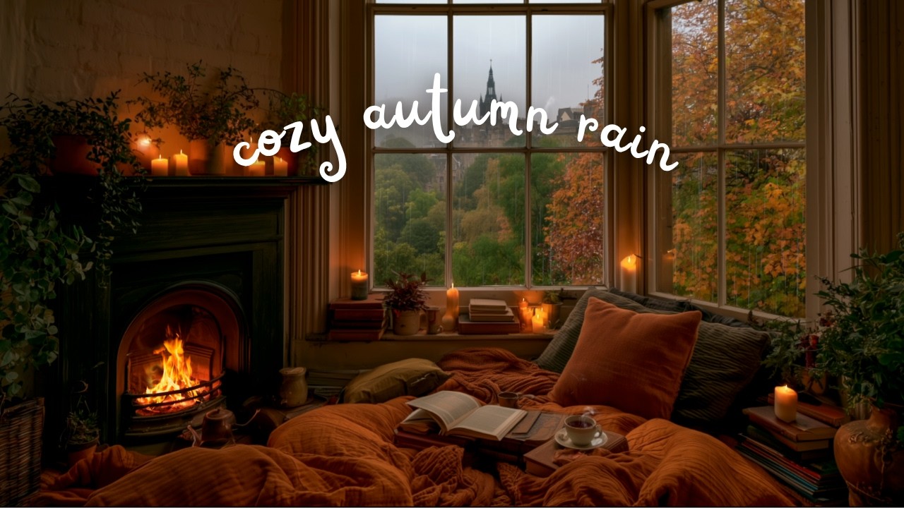 Dark Academia Autumn Rain 🌧️ Crackling Fireplace & Thunder for Unwinding