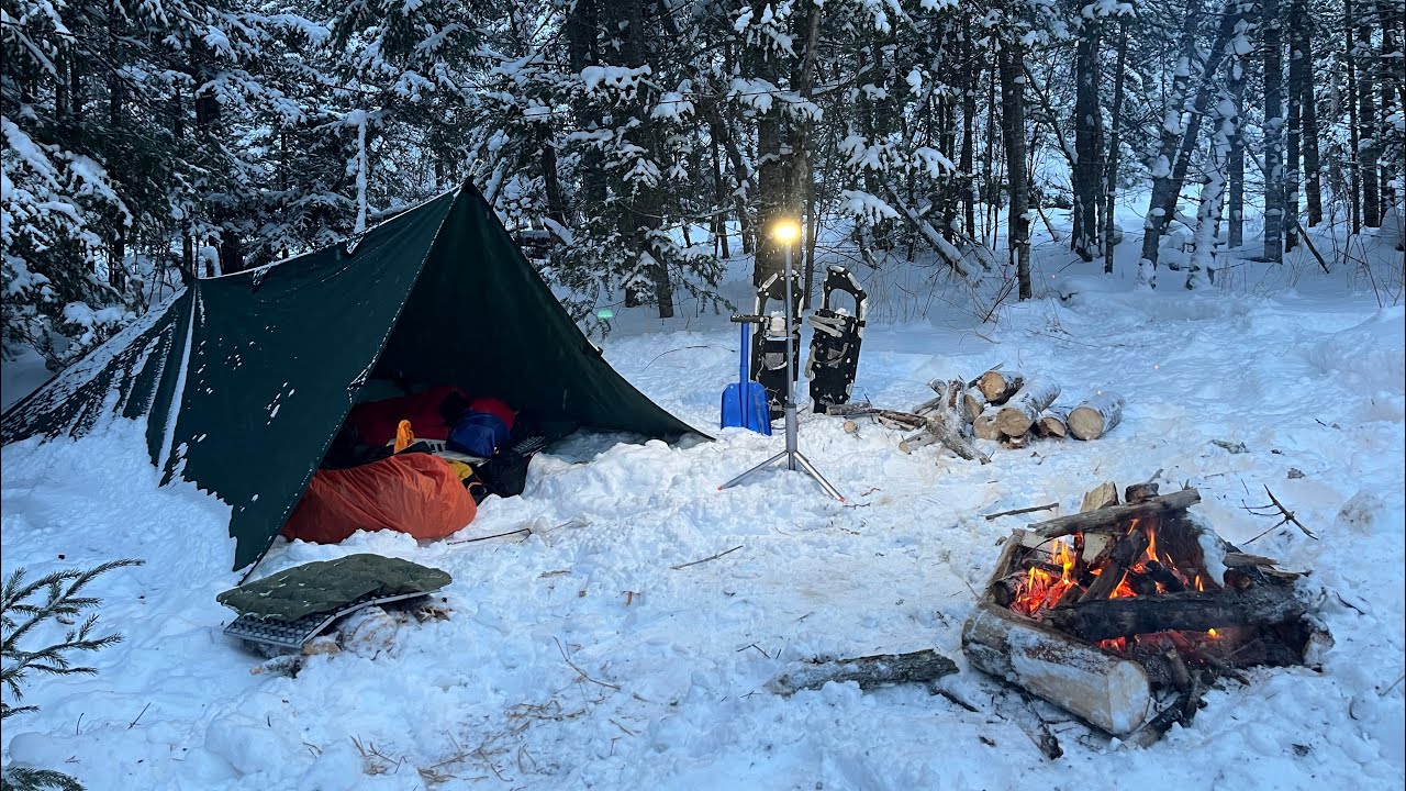 CAMPSITE FAIL IN - 12 C WITH A TARP SHELTER | SNOWFALL | GOT STUCK IN SNOW⛺️